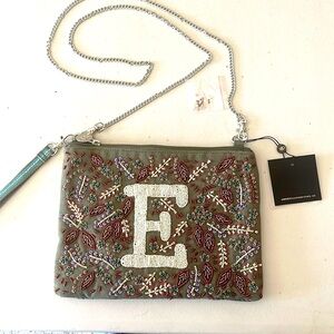 Monogram E Crossbody Purse Beaded Cloth Chain Strap Teal Colors